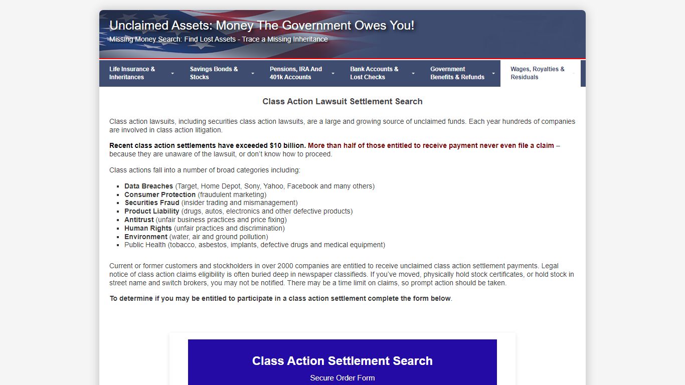 Class Action Lawsuit Settlement Search - Unclaimed Assets: Money The ...